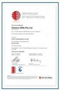 Hoseco Certificate of Registration (Quality and Safety) ISO9001