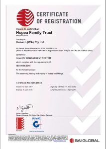 Hoseco Certificate of Registration (Quality and Safety) Quality Management System ISO 9001-2015